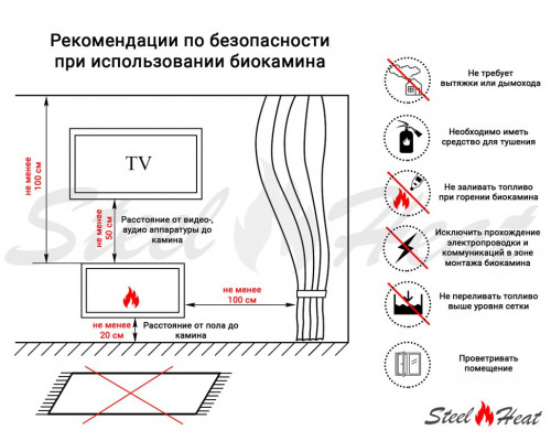 Биокамин SteelHeat WALL ONE 800 черный